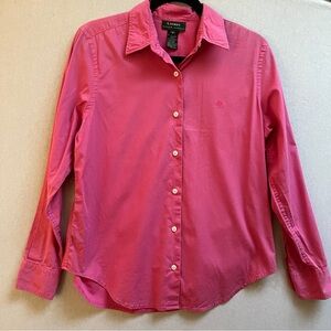 Lauren Ralph Lauren Pink Button Front Shirt Women’s Size 10 Cotton Stretch